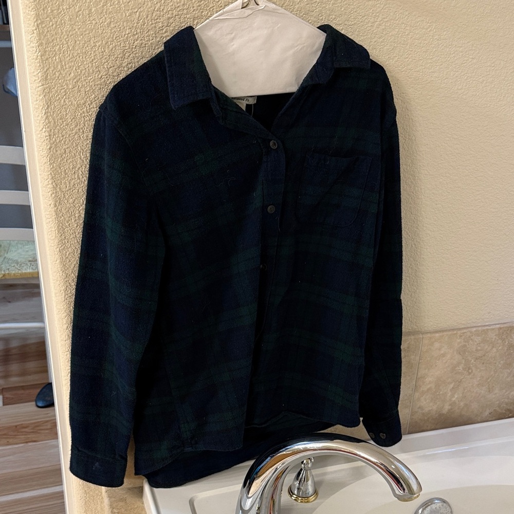 L.L. Bean Black and Green Plaid Button Down Shirt